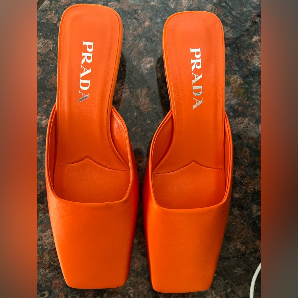 Prada slides mules orange satin size 36